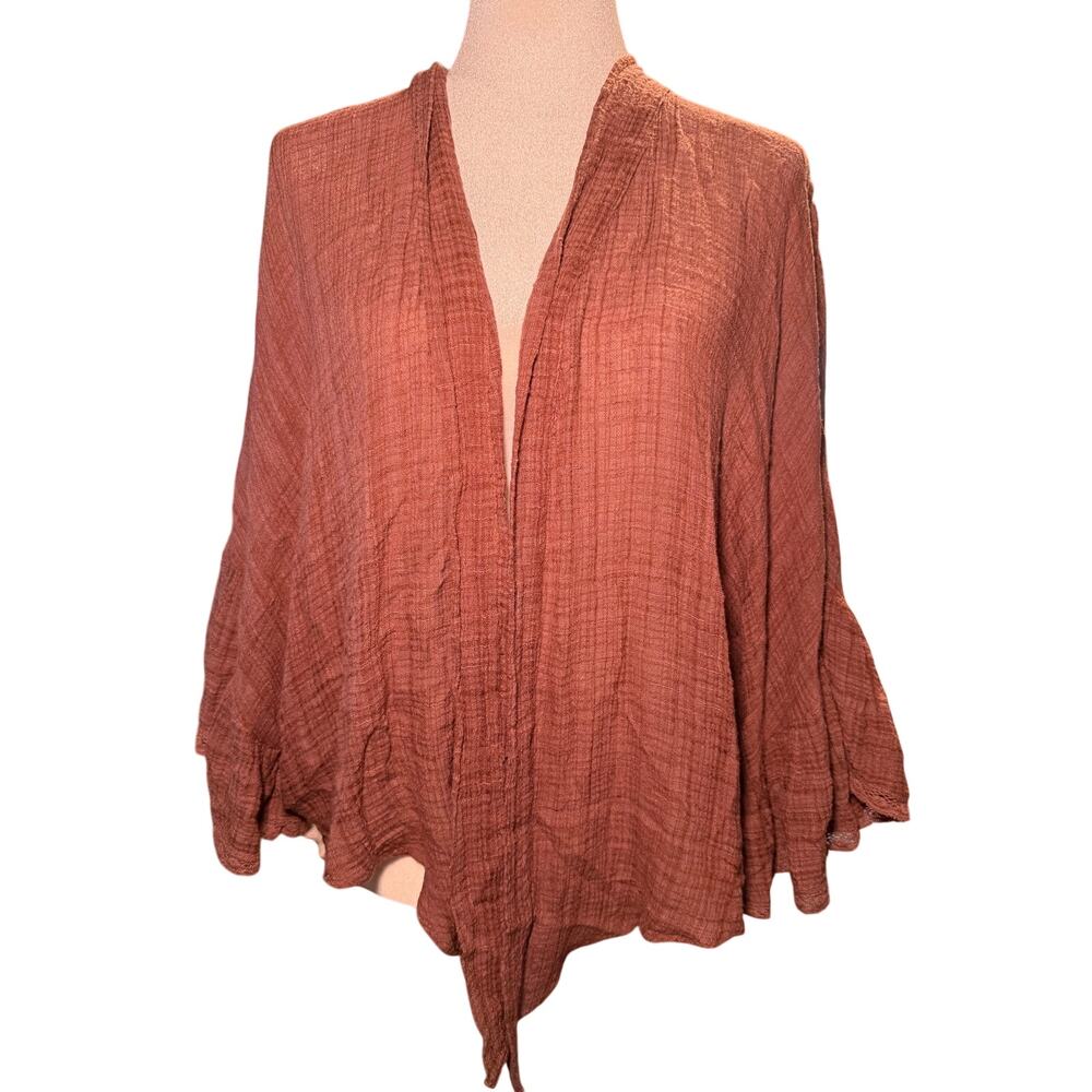 Free People FP One Gauze Open Front Kimono Cardigan, Dusty Rose Boho, M/L